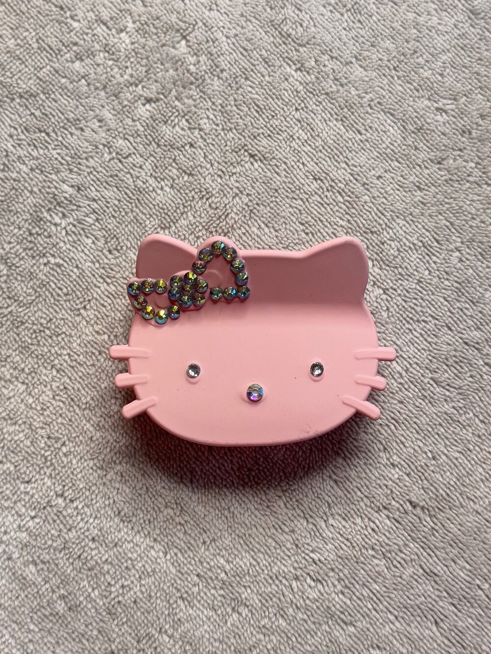 Large hello kitty hair claw clip matte  light pink with rhinestone accent